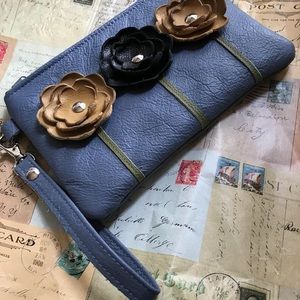 Sew Posh Designs Blue, Mustard Leather Wristlet